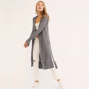 We The Free FP Perfect Match Button Duster Cardigan in Grey XS NWOT